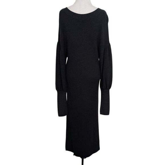 NEW Express Ribbed Maxi Dress Womens Size Medium Black Stretch V Neck Long - Picture 9 of 12
